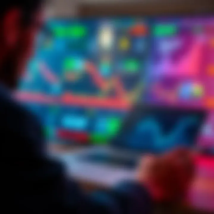 A person looking at stock market graphs and charts on a laptop, analyzing investment trends and risks.