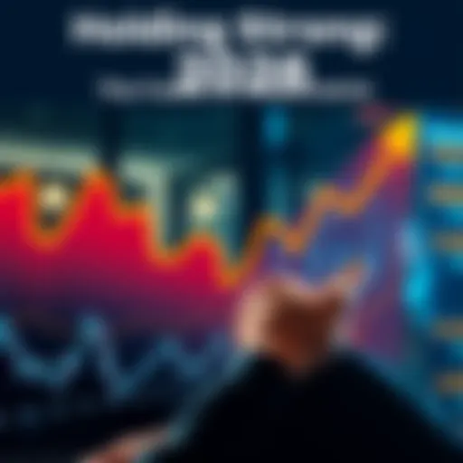 A graph depicting upward investment trends with a person reviewing their portfolio on a laptop