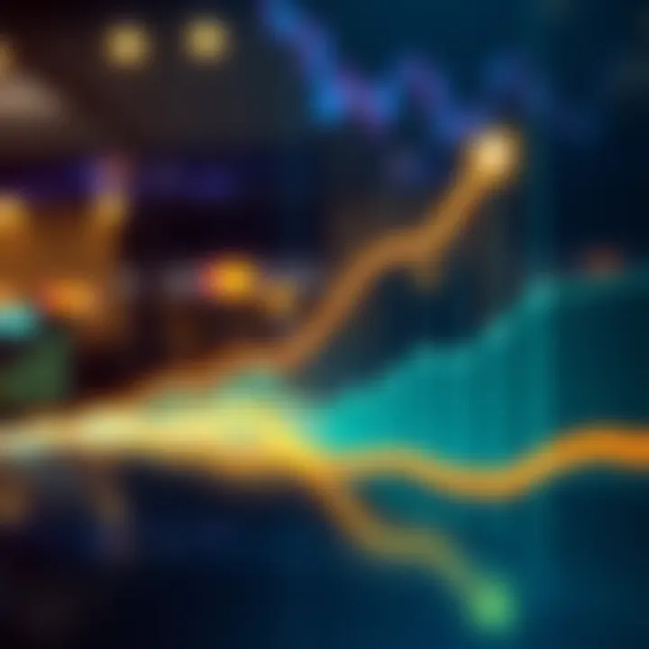 A chart showing a rising line representing investment growth over time, with small market fluctuations visible along the path.