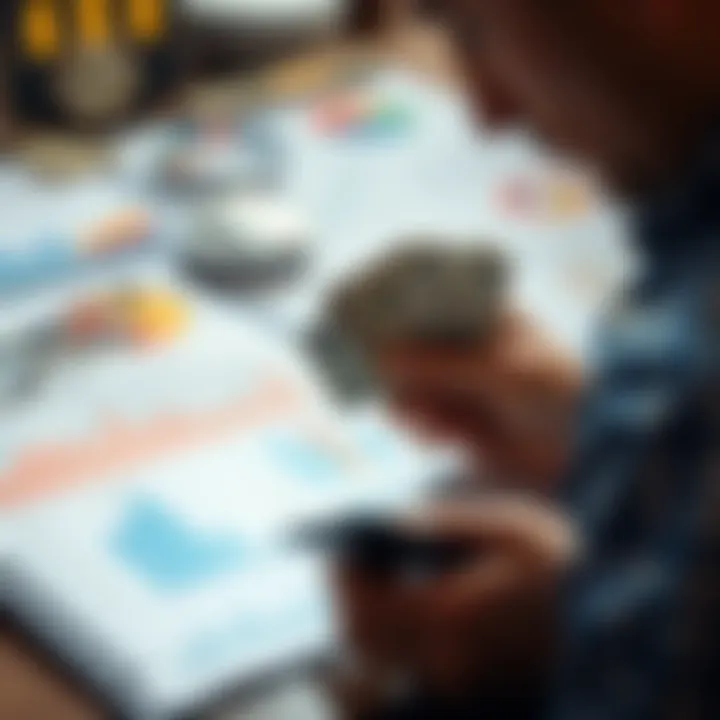 A person analyzing financial charts and graphs with dollar bills, showing strategies for wise investments.
