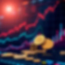 Graph showing rising cryptocurrency trends with coins and charts
