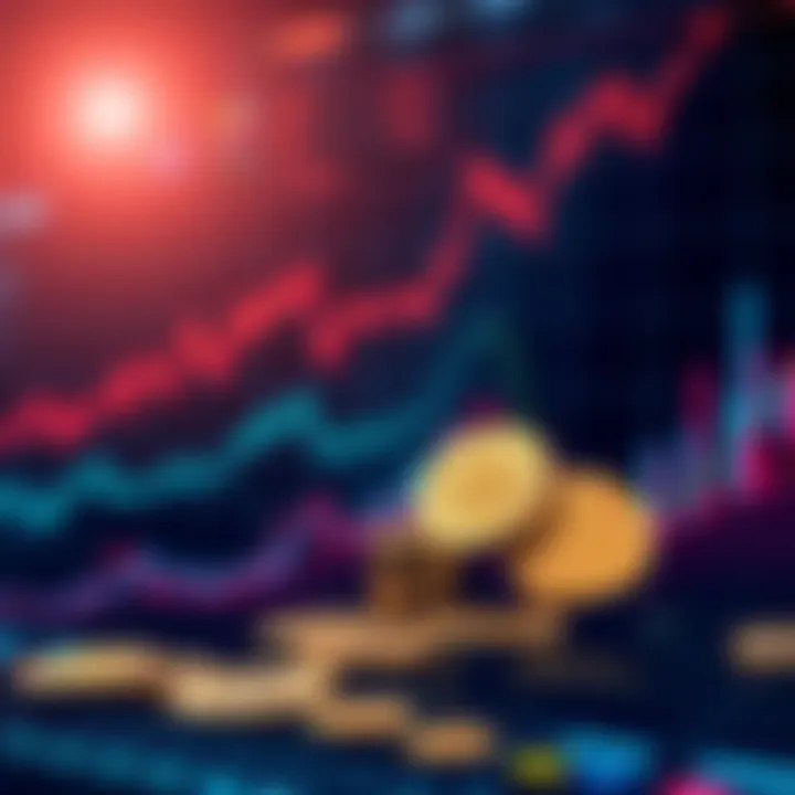 Graph showing rising cryptocurrency trends with coins and charts