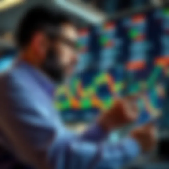 A thoughtful investor analyzing market trends and investment options with financial charts in view.