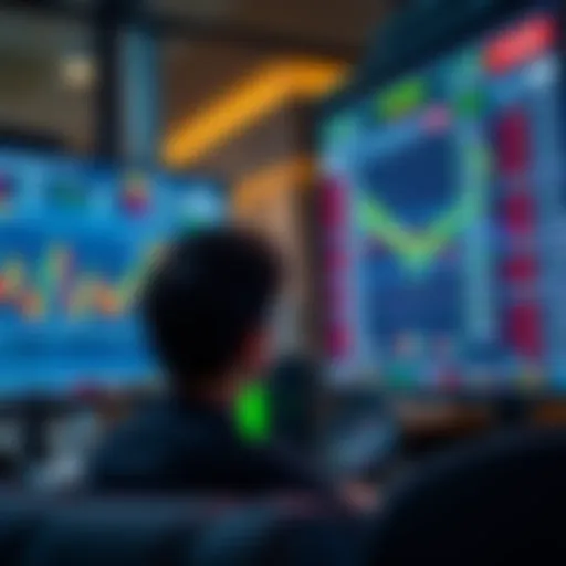 A person looking at a computer screen displaying stock market charts and prices, considering investment options.