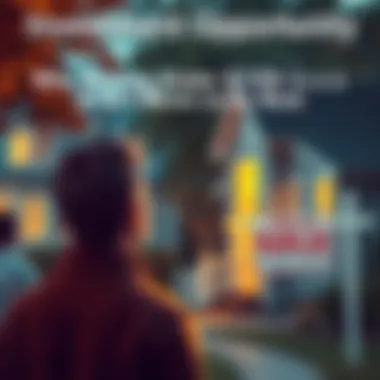 A person looking at a house for sale with a for sale sign, indicating a market opportunity.