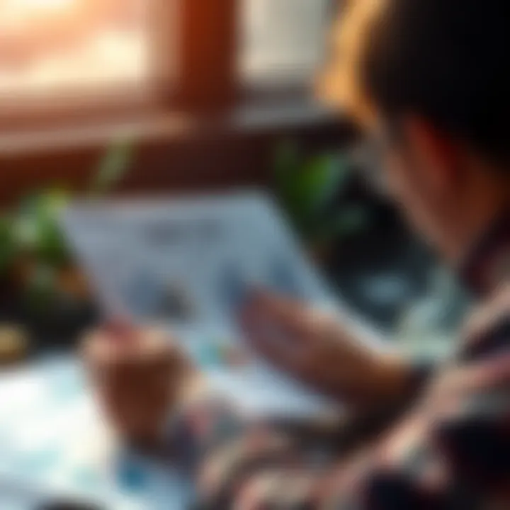 Person reviewing investment documents with charts showing asset weightings and tax implications