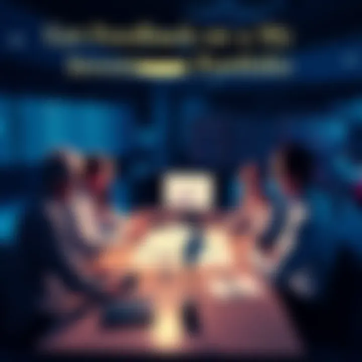 A group of people discussing investment strategies around a table with charts and graphs
