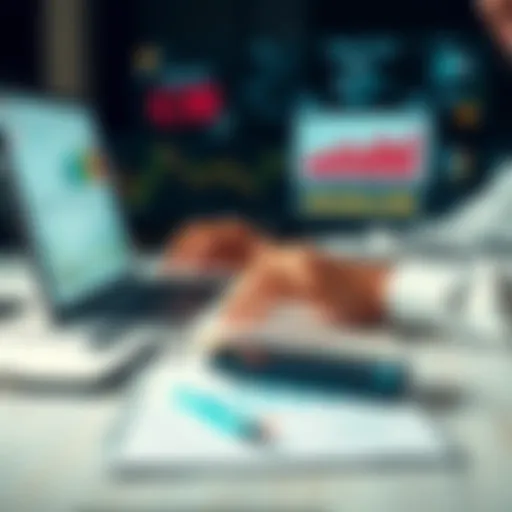 A person analyzing financial charts and graphs on a laptop, with a calculator and notepad on the table, symbolizing investment portfolio assessment.