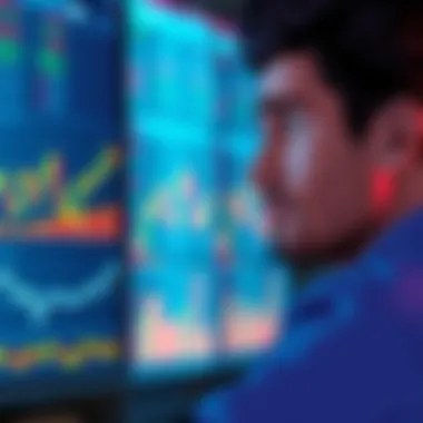 A person looking worried while observing stock market charts on a screen, highlighting the stress of investment risks.