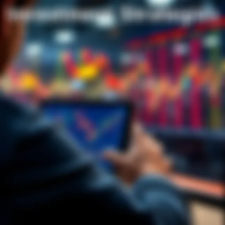 A person analyzing stock trends on a tablet, contemplating whether to hold or sell investments during market highs.