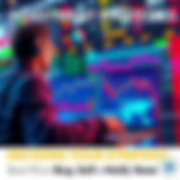 A person analyzing financial charts on a laptop, contemplating whether to buy, sell, or hold investments in a market setting.