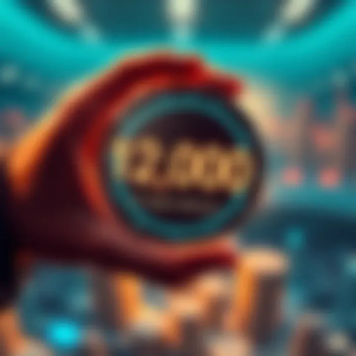 Person holding a digital display showing 12,000 coins with a target price of $8 each.