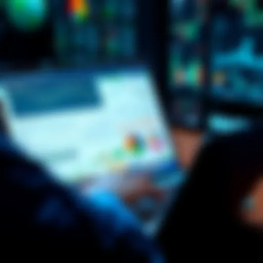 A person analyzing investment options with financial charts and graphs on a laptop.