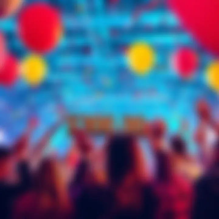 Investment Success Celebration People celebrating a $300,000 investment milestone with balloons and confetti