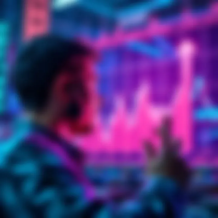 A person looking at a chart showing the rising price of XRP with excitement, symbolizing potential growth in investment