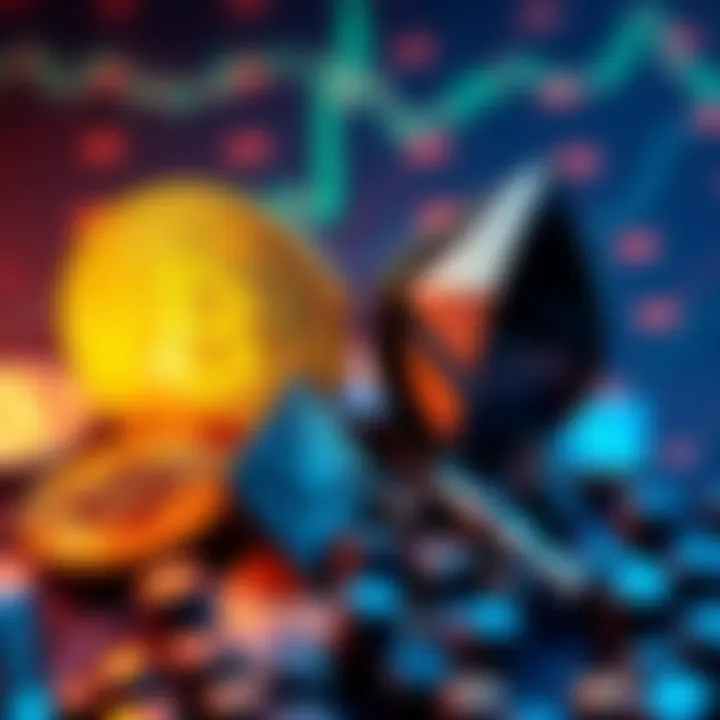 Investments in Bitcoin and Ethereum A graphic showing the surge of investments into Bitcoin and Ethereum with symbols of both cryptocurrencies and dollar signs.