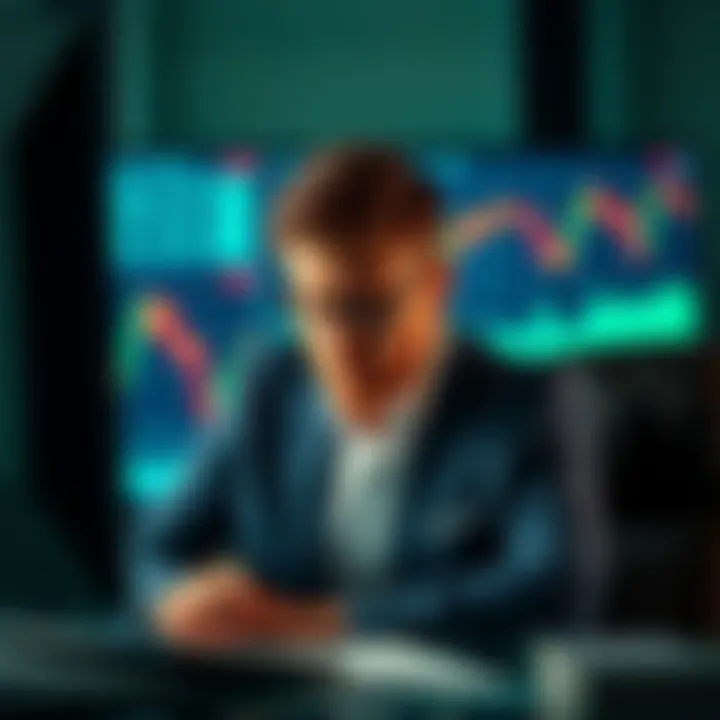 A worried investor looking at financial charts with falling prices on a computer screen.