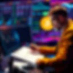 An investor reviews charts and data on cryptocurrency performance while considering strategies like dollar-cost averaging into Bitcoin and investing in HBAR.