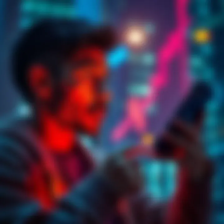 A person looking at their phone with excitement as an altcoin's value rises on a trading app late at night