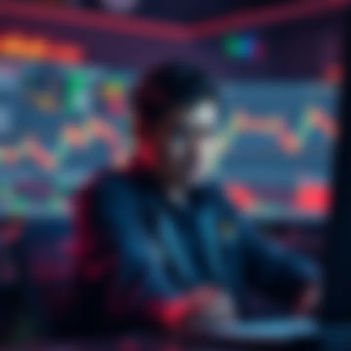 A worried trader sitting in front of a computer displaying HBAR price charts, reflecting concerns about the crypto market
