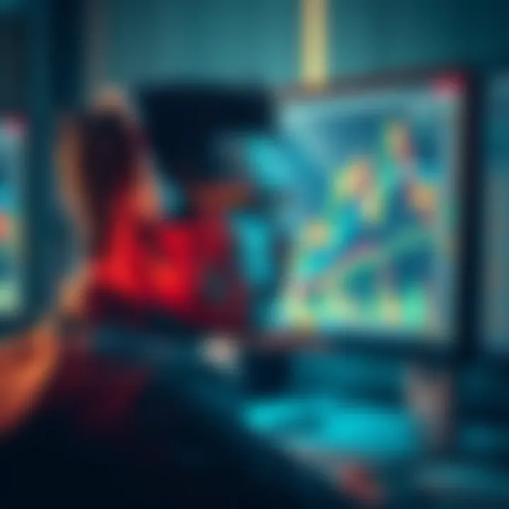 A thoughtful investor gazes at a computer screen displaying cryptocurrency charts, symbolizing hope and uncertainty in the Dogecoin market.