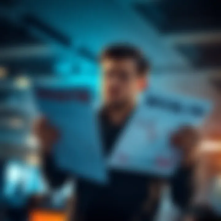 A novice investor looking stressed while holding a stock market report with a decline graph, symbolizing financial loss.