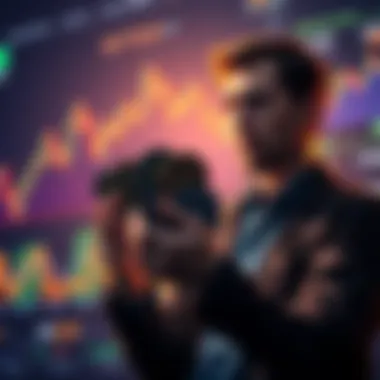 Investor holding altcoins during market dip A concerned investor patiently holding altcoins, looking at charts showing a downward trend, symbolizing hope during a market downturn.