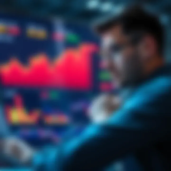 An investor looks at financial charts and graphs, contemplating selling an asset at a loss or holding onto it, with a thoughtful expression.