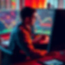 An investor sitting at a desk, looking at financial charts on a computer screen, contemplating whether to sell or hold investments in a challenging market.