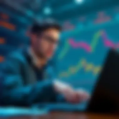 A novice investor looks concerned while checking charts on a laptop, showing drops in altcoin values like Filecoin, Polkadot, and Kusama.