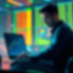 A person looking at stock charts on a laptop, assessing the potential growth of ALGO cryptocurrency with a thoughtful expression.