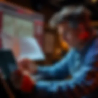 An investor examining financial charts and notes, concerned about a recent £200 investment with a break even point at 47000.