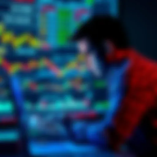 Investor Analyzing Crypto Charts A person studying cryptocurrency charts on a laptop, reflecting on trading experiences and emotional lessons learned.