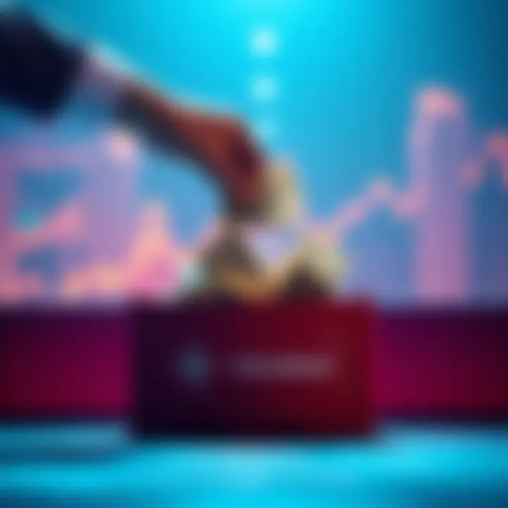 An investor placing cash into a container labeled Atom Holdings, representing hope for growth.