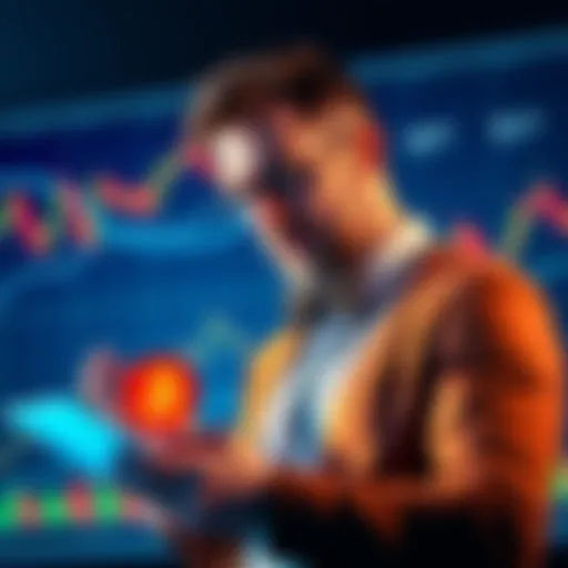 A confident investor reviewing a Bitcoin price chart and discussing their retirement investment strategy in BTCFX.