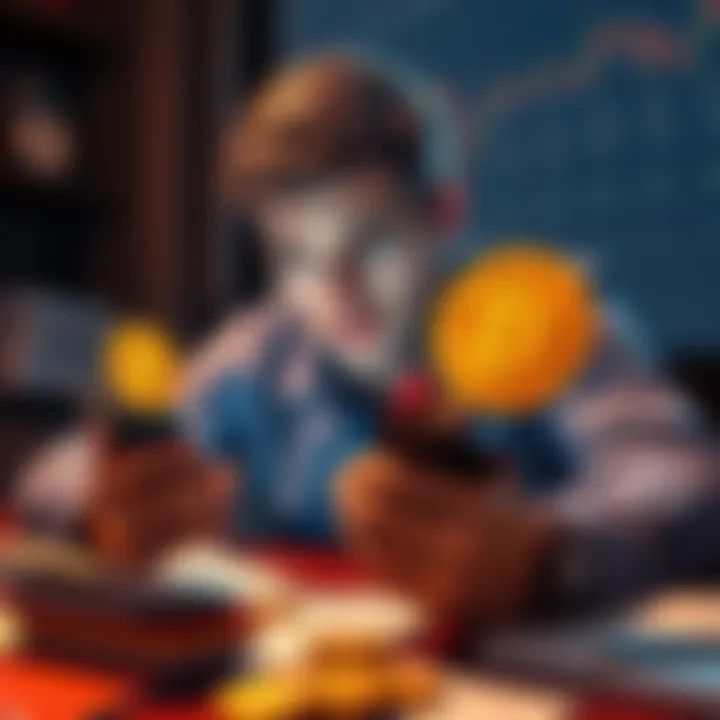 A person looking stressed while reviewing Bitcoin prices on a smartphone, surrounded by credit cards and loan papers.