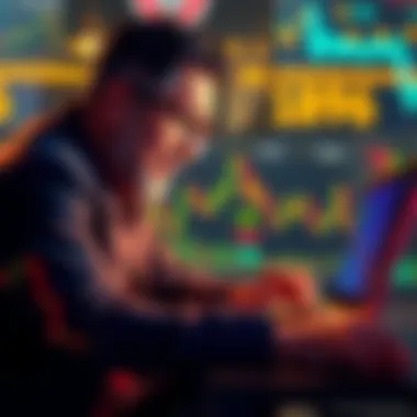 Investor Considering Bitcoin Sale A concerned investor looking at a Bitcoin chart on his laptop, reflecting on market fluctuations and potential sale plans.