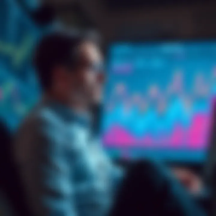 Focused Investor Taking a Break A contemplative investor pauses, surrounded by graphs and charts, symbolizing a strategic break from social media.