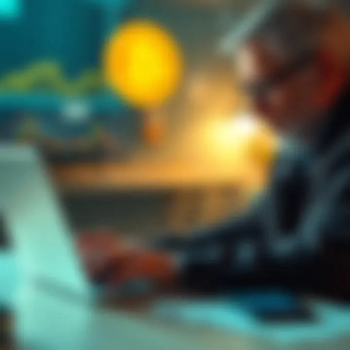 Investor Buys Bitcoin A middle-aged man reviewing Bitcoin charts on his laptop while considering investment options