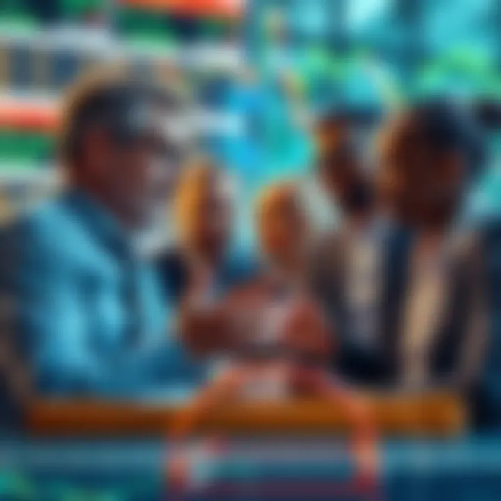 Group of diverse investors discussing strategies with a positive outlook despite market chaos