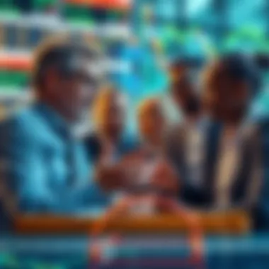 Investor Confidence Group of diverse investors discussing strategies with a positive outlook despite market chaos