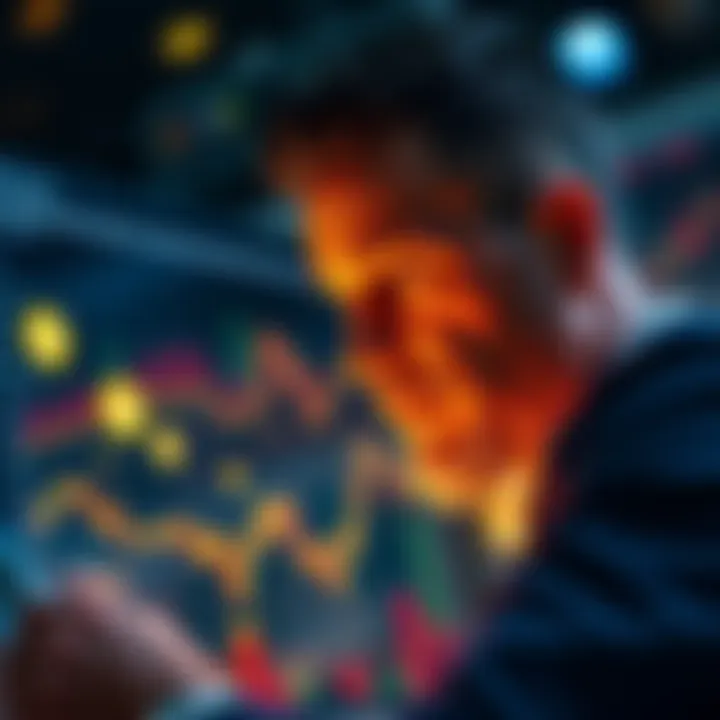 An investor looking at a chart with various cryptocurrency icons, contemplating whether to sell underperforming assets or hold them.