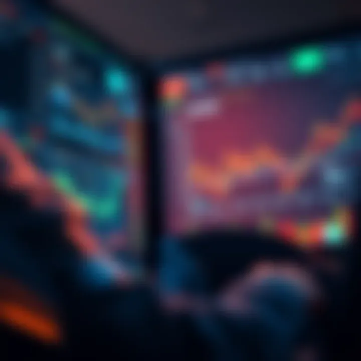 Investor considering profits An investor looks at financial charts and graphs, pondering whether to take profits after a significant gain in their portfolio.