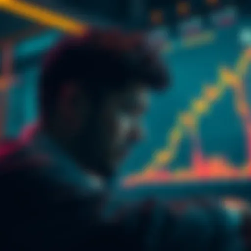 A worried investor looks at a Bitcoin chart showing high prices, reflecting on buying Bitcoin at a peak.