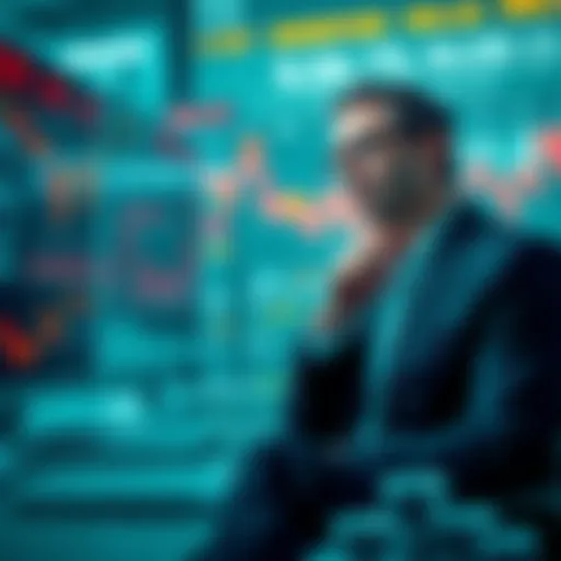 A thoughtful investor looking at market graphs and financial news, weighing decisions to hold or sell investments.