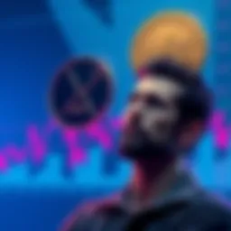 A person contemplating the exchange of XRP for Bitcoin, with a graph showing fluctuating prices in the background.