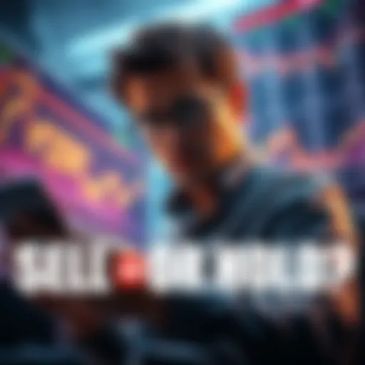 Investor Deciding to Sell or Hold A worried investor looking at stock charts, contemplating whether to sell or hold an investment at a loss with cash in hand.