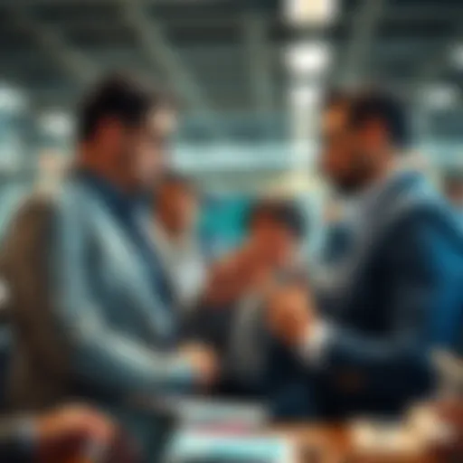 A group of investors discussing financial charts and strategies in a busy office environment, highlighting the rising demand for assets.