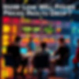 Group of investors analyzing market trends and price forecasts on a digital forum