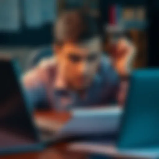 An investor looking frustrated while attempting to transfer ETFs between brokerages, surrounded by paperwork and a laptop